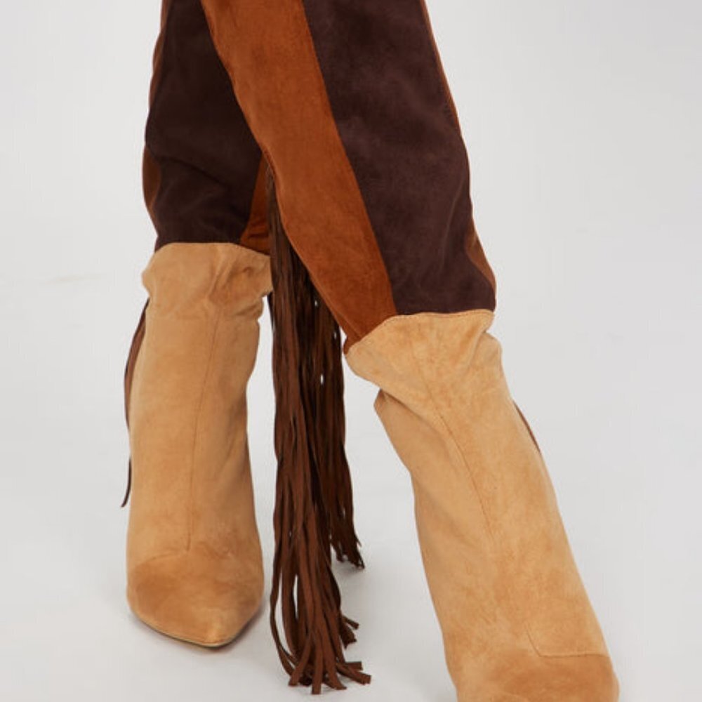" COWGIRL FRINGE " Knee High Fringe Boots - COLOR BLOCK  ( BRAND NEW !!!!! - Picture 2 of 6